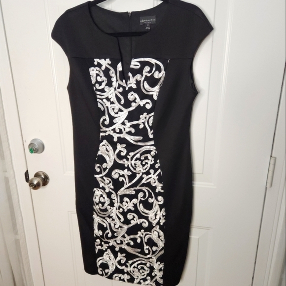 Connected Apparel Black and White Dress Cap Sleeves Size 10